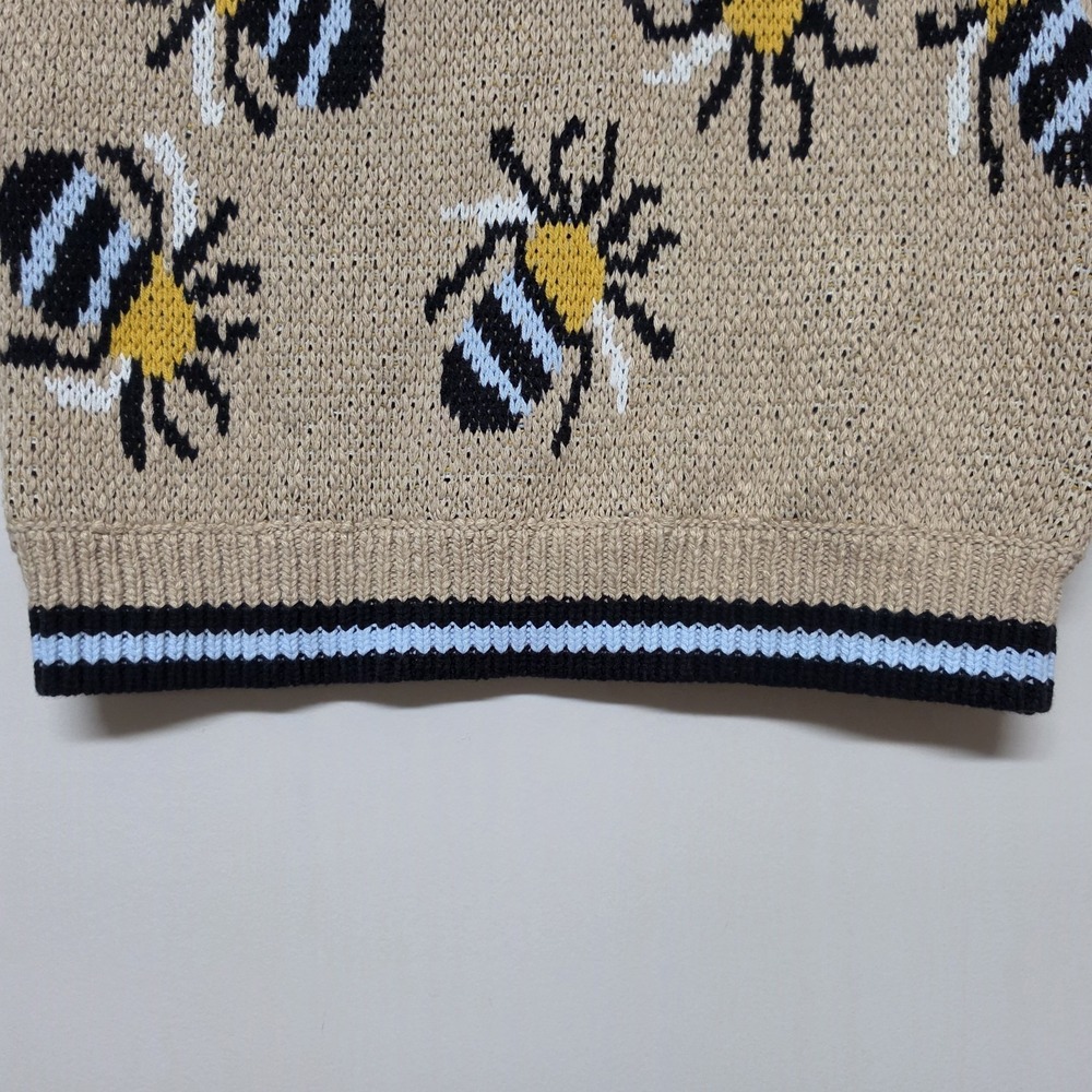 ANTHROPOLOGIE MAEVE SARAH GORDON Sz S Bee Cropped Sweater Vest Top Tan - Picture 3 of 7